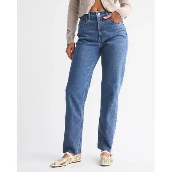 Abercrombie & Fitch 90s Ultra High Rise Straight Jeans Size 6 Short Retro Y2K - Picture 1 of 6